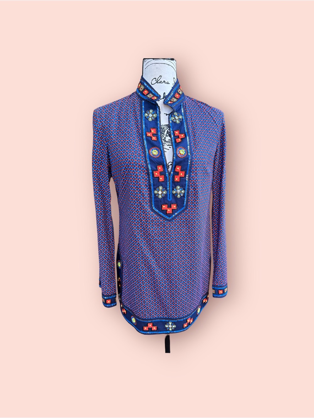 Tory Burch Purple Long-Sleeve Embellished Tunic Shirt